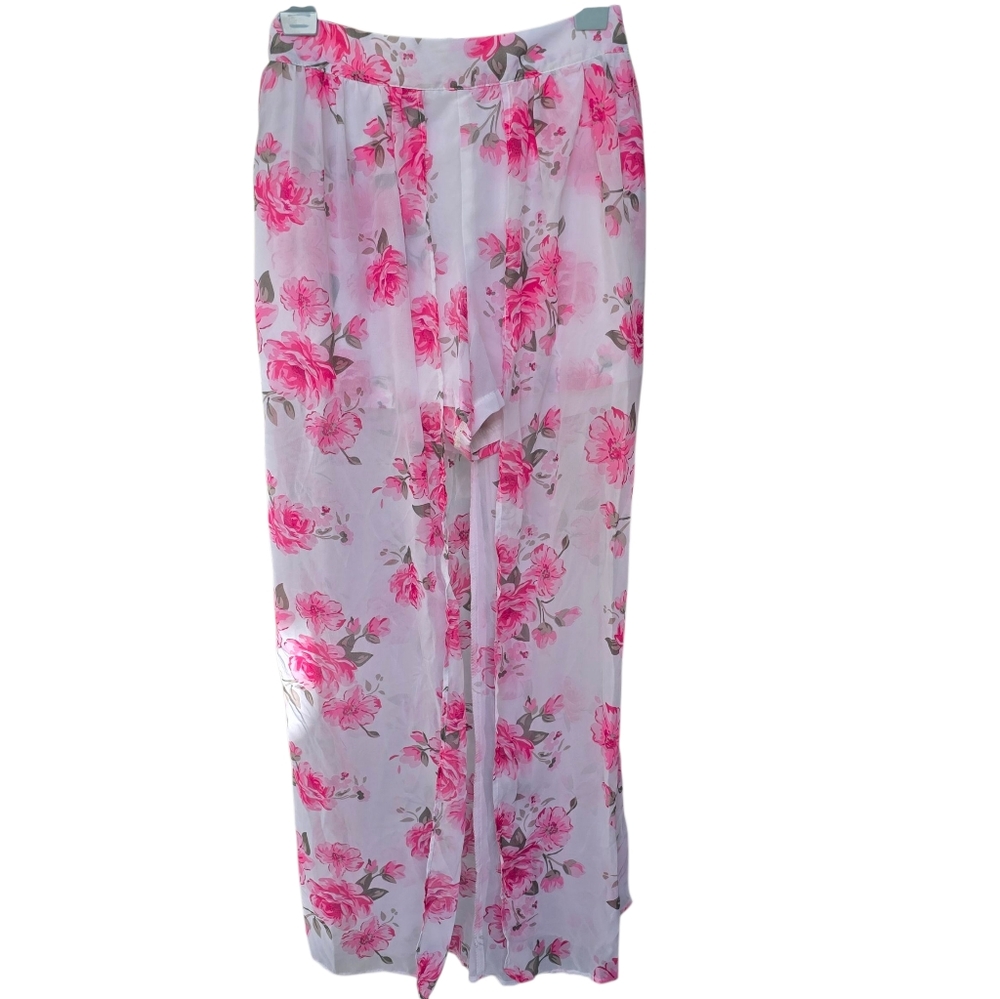 The Edit Elegant Floral Pink Open Front Skirt With Built In Shorts Size 3 NWT